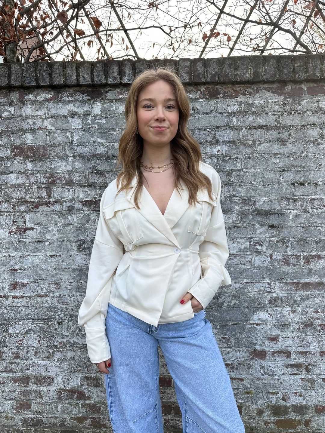 Ecru Tie-Back Blouse