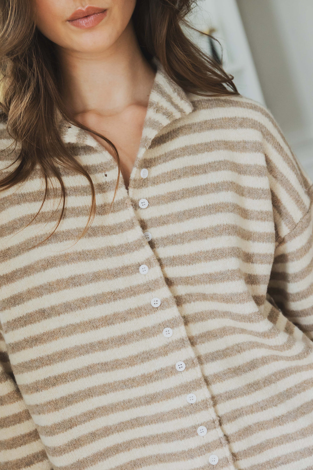 Striped Cardigan Beige