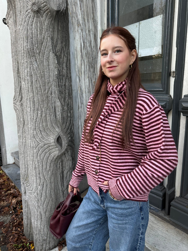 Striped Knit Cardigan + Scarf
