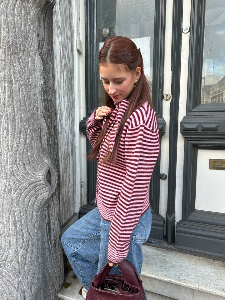 Striped Knit Cardigan + Scarf