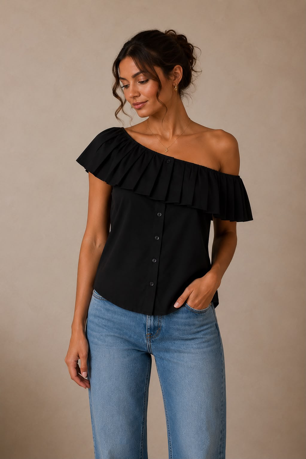 One-Shoulder Cotton Top