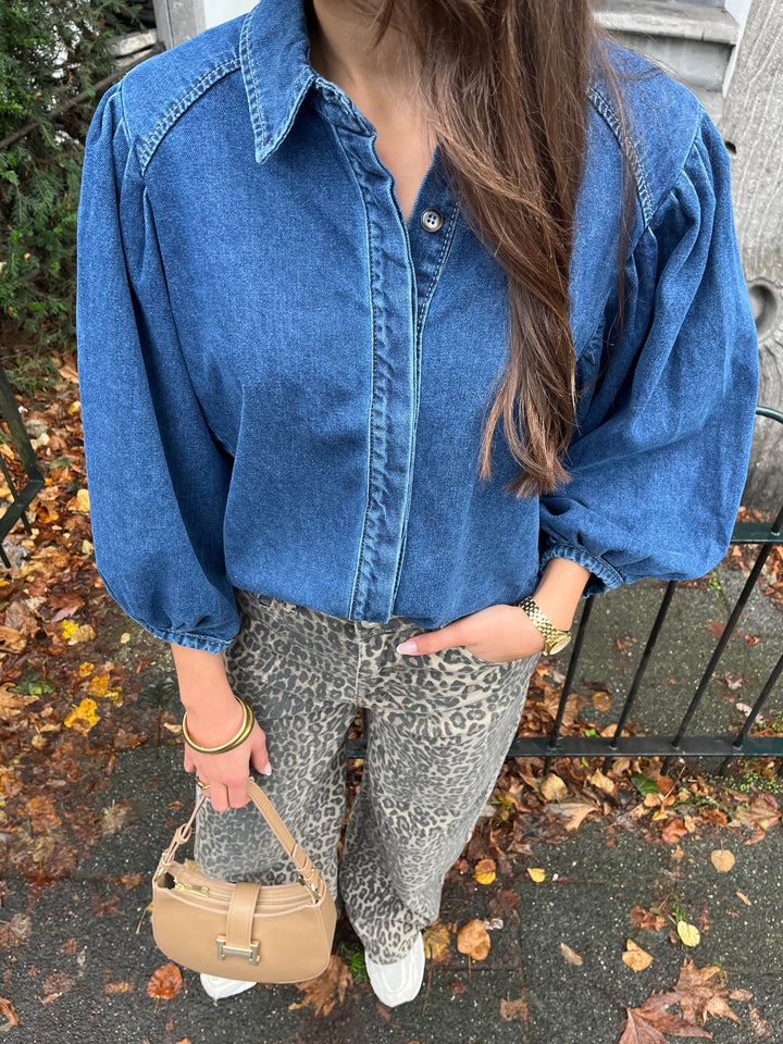 Denim Blouse Puff Sleeves