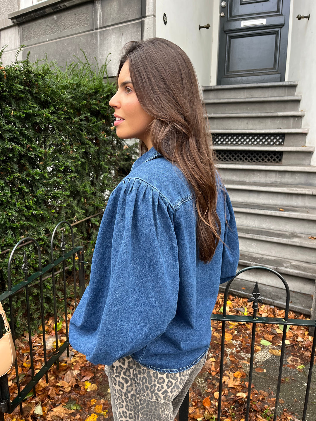 Denim Blouse Puff Sleeves